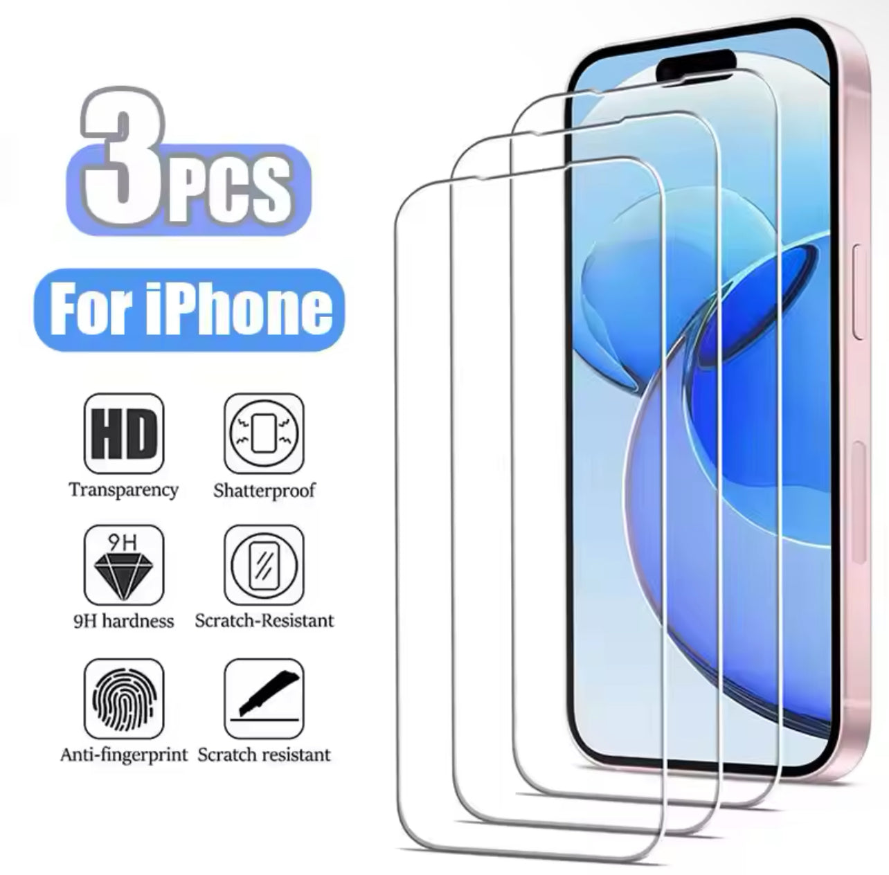 PJun Branded Premium 9H Clear Full Coverage ShatterProof Glass Screen Protector- 3pcs iPhone 16 Series 2024