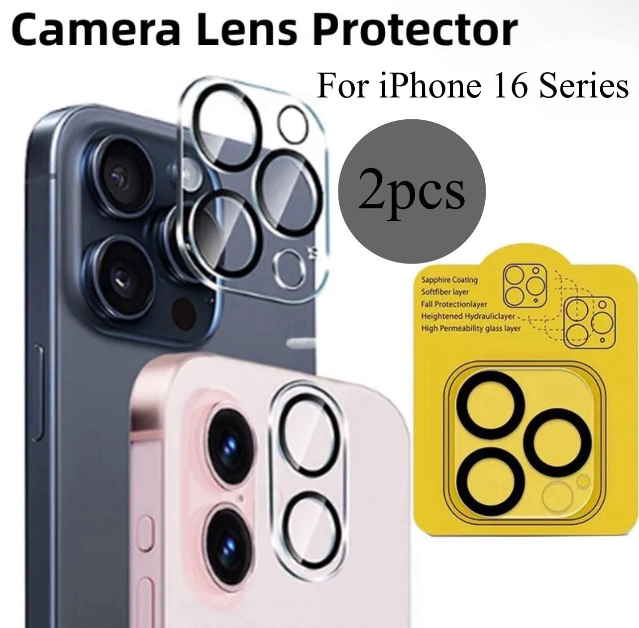 PJun Branded Premium 9H Clear Camera Lens Protector- 2pcs for Apple iPhone 16 Series 2024