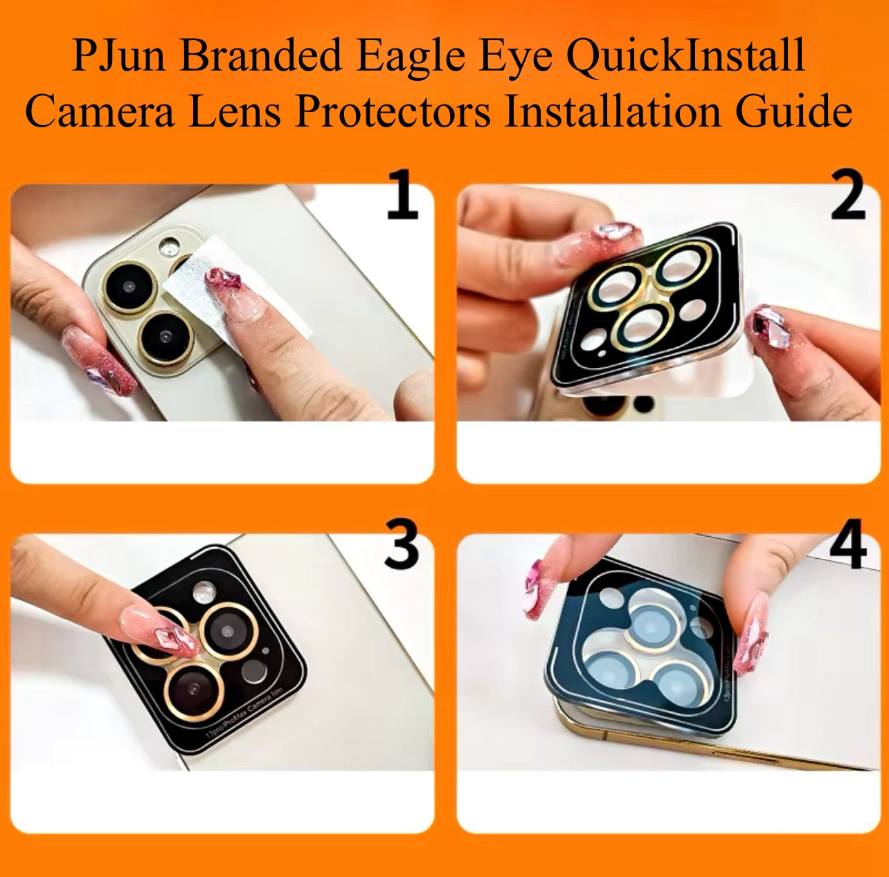 PJun Branded Premium Eagle-Eye QuickInstall 9H Camera Lens Protector- 1set for Apple iPhone 16 Series