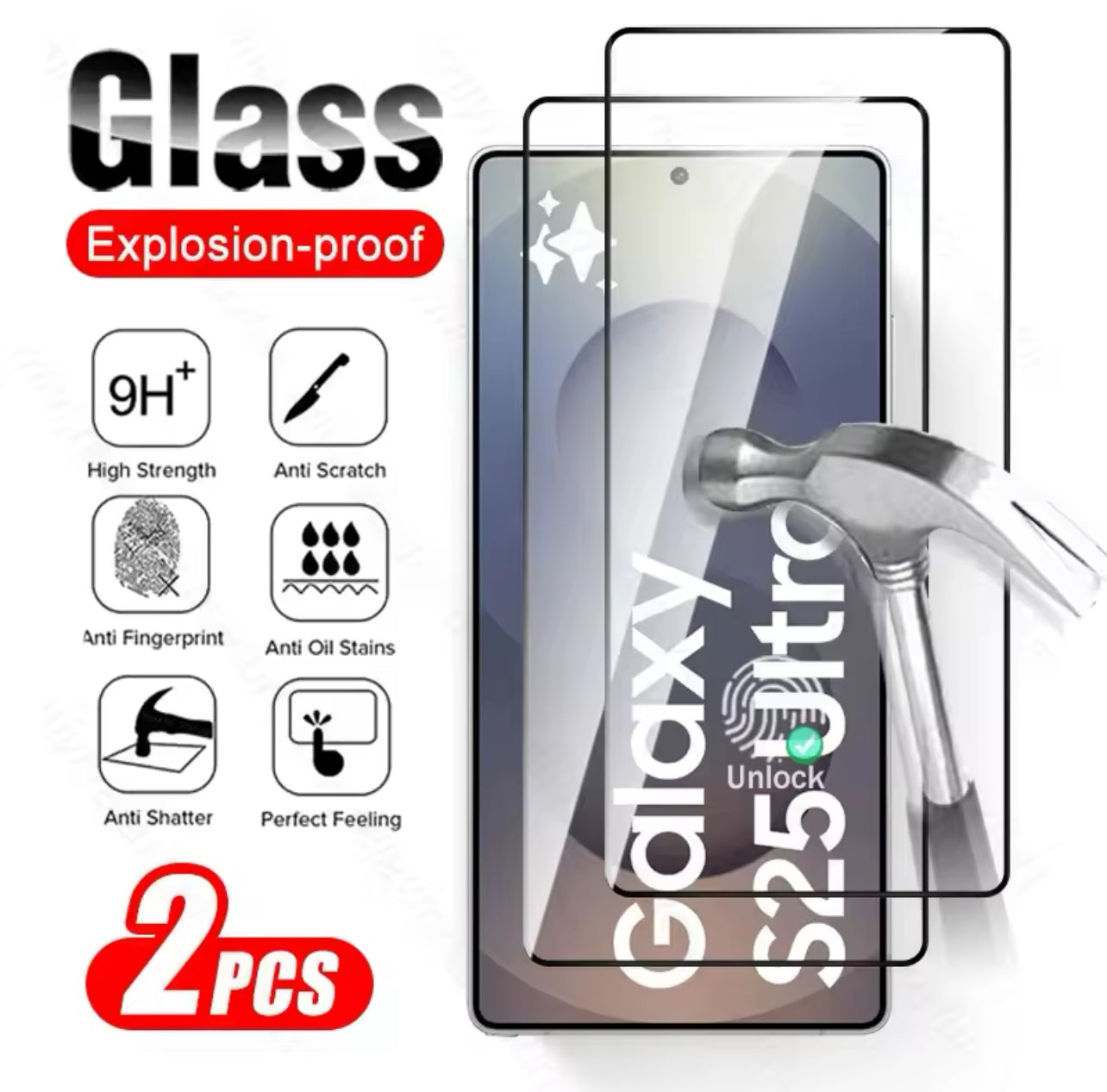 PJun Branded Easy-Unlock Series ShatterProof Glass Screen Protector- 2pcs Samsung Galaxy S25 Series