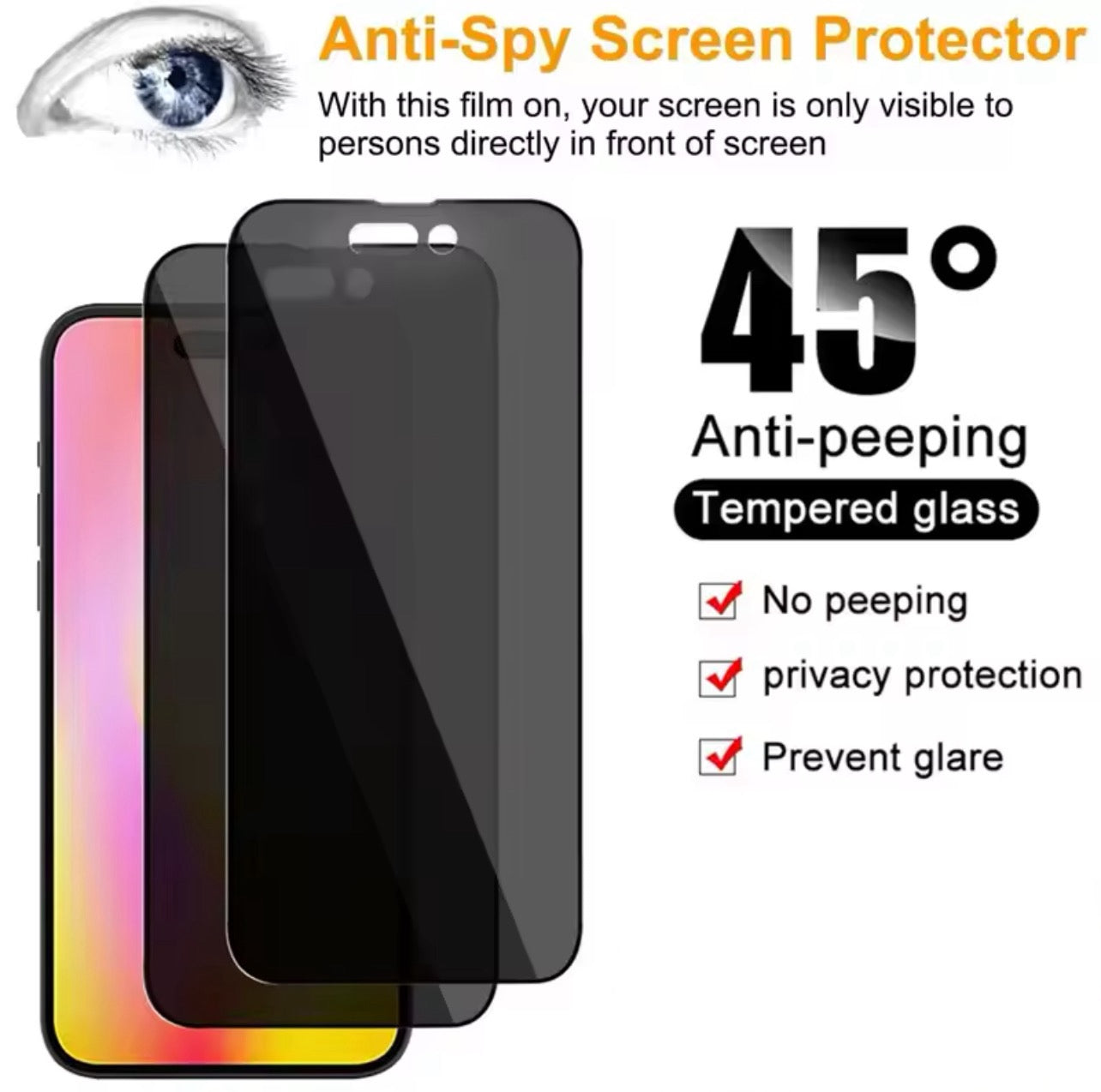 PJun Branded Full Coverage 9H ShatterProof Privacy Glass Screen Protector 1pc- for Apple iPhone 16 Series