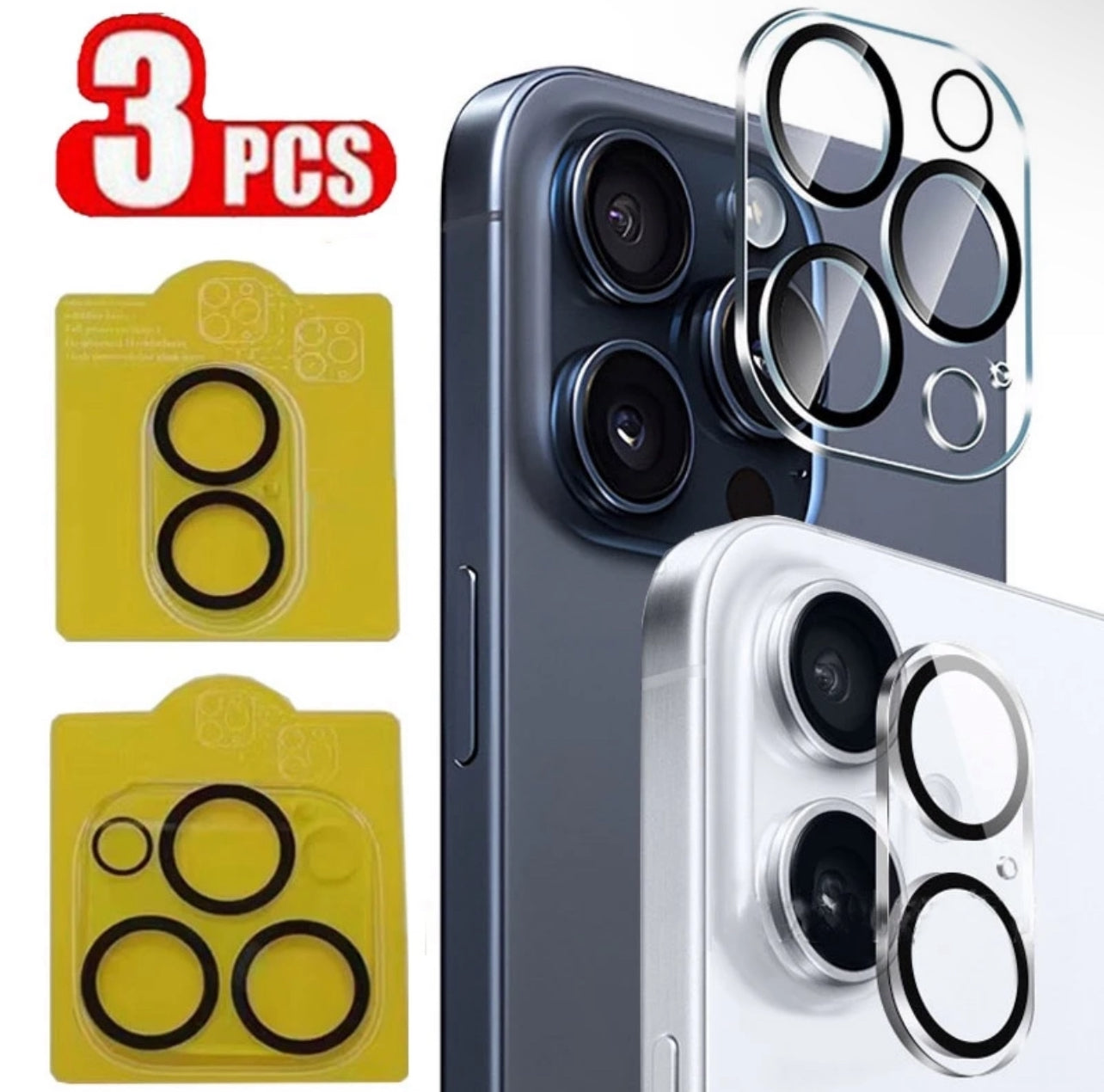 PJun Branded Premium 9H Clear Camera Lens Protector- 3pcs for Apple iPhone 16 Series 2024