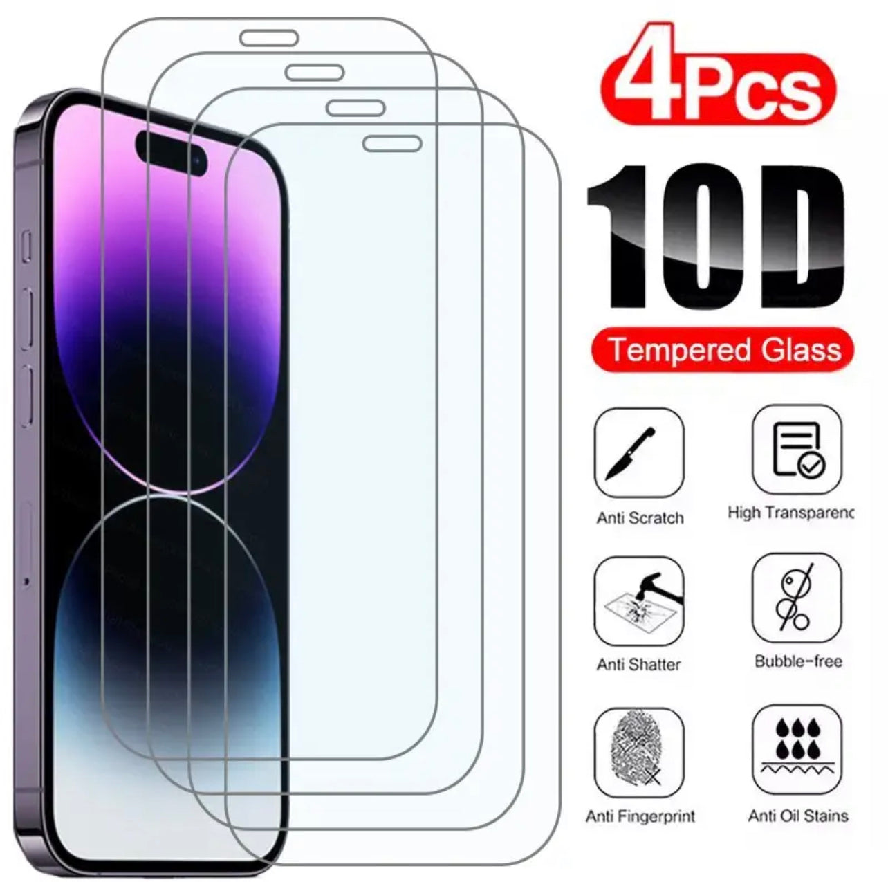 Yamizoo Branded Premium 9H Clear Full Screen Coverage ShatterProof Glass Screen Protector- 4 piece per package for Apple iPhone Models and 15 Series 2023