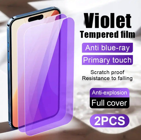 PJun Branded Violet Anti-Blue Light Glass Screen Protector 2pcs- iPhone