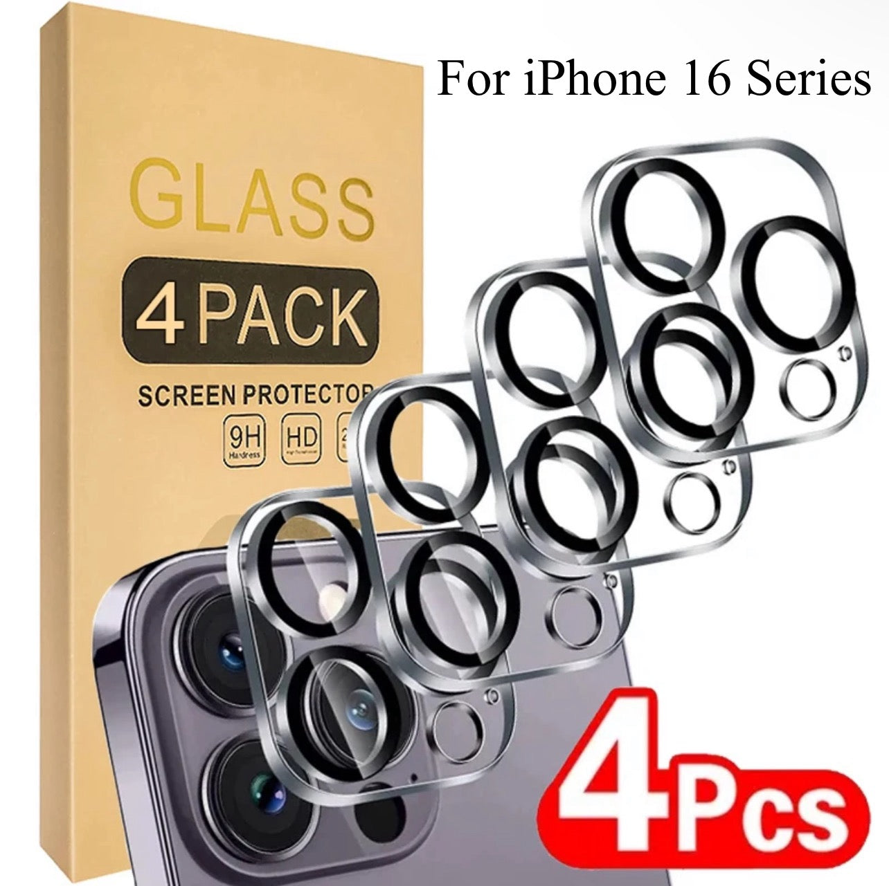 PJun Branded Premium 9H Clear Camera Lens Protector- 4pcs for Apple iPhone 16 Series 2024