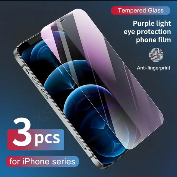 PJun Branded Violet Anti-Blue Light Glass Screen Protector 3pcs- iPhone
