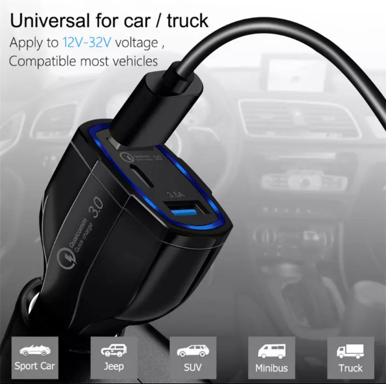 Premium Specialized USBC and Fast Charging USB Car Charger Adapter- Classic Black Colour - Super Savings Technologies Co.,LTD 