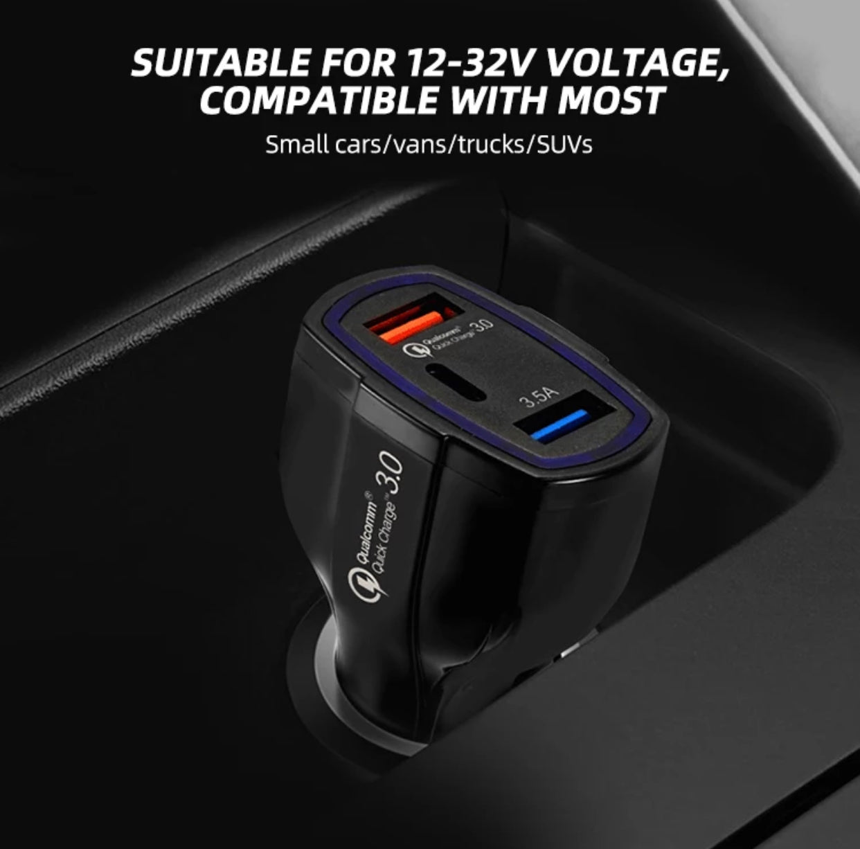 Premium Specialized USBC and Fast Charging USB Car Charger Adapter- Classic Black Colour - Super Savings Technologies Co.,LTD 